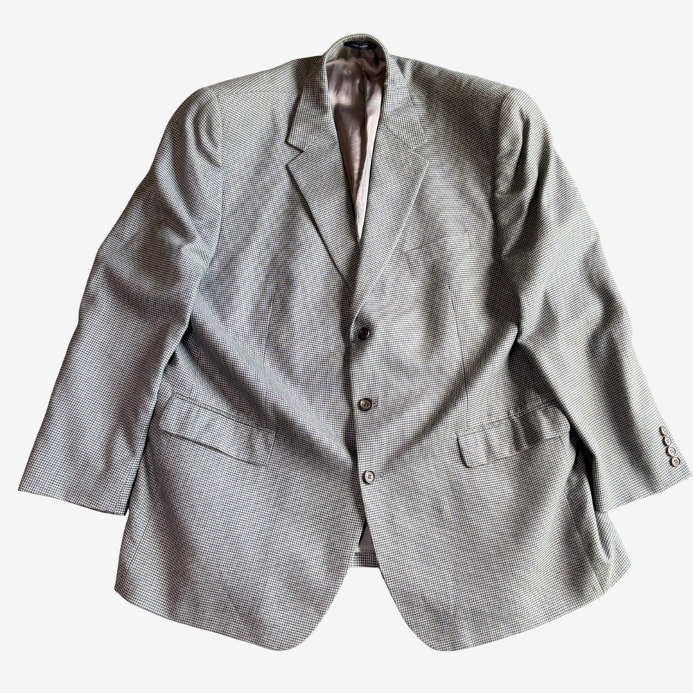 Ralph Lauren Silk Wool Houndstooth Sport Coat Blazer Grey Mens 50L
